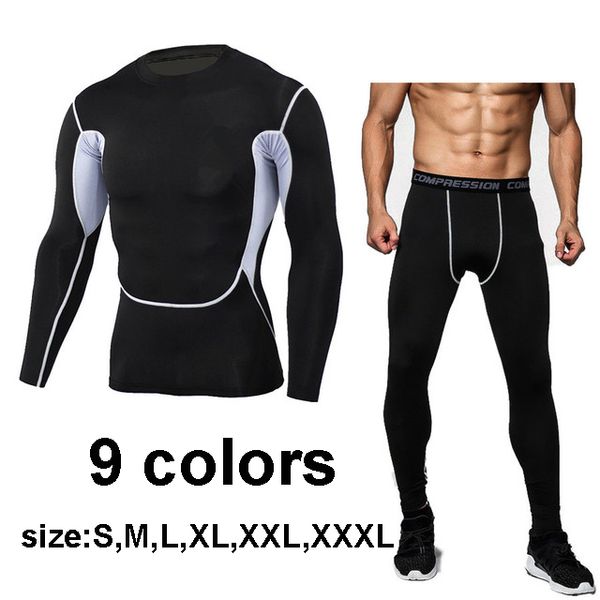 

man compression sports suit windbreak fitness training male sportswear jogging running clothes long sleeves, Black;blue