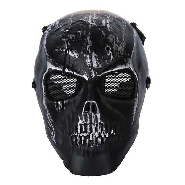 

army skull skeleton paintball bb gun full face game protect safe mask - silver black
