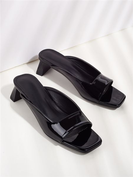 

2020 summer low heel 5cm women mules slippers sandals square sole black slides women shoes summer woman size 42 43