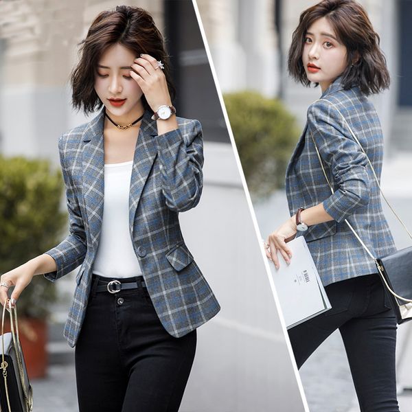 

checked suit jacket female korean version 2019 spring and autumn new british style retro short casual net red suit tide 50xxz01, White;black