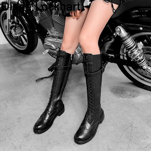 

lace up knee high boots for woman gladiator long bottes thick heel platform sapatos feminino boot women knee boots, Black