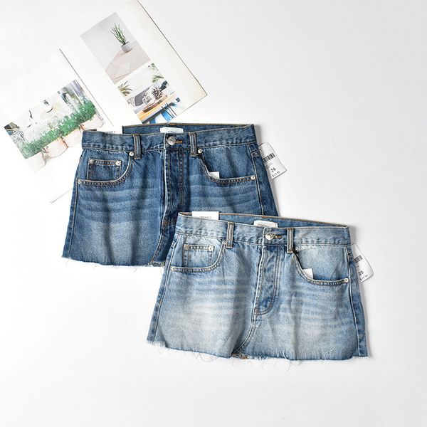 

summer women fashion a-line style water wash denim bottom lady trendy bleached jean cotton mini casual skirt, Black