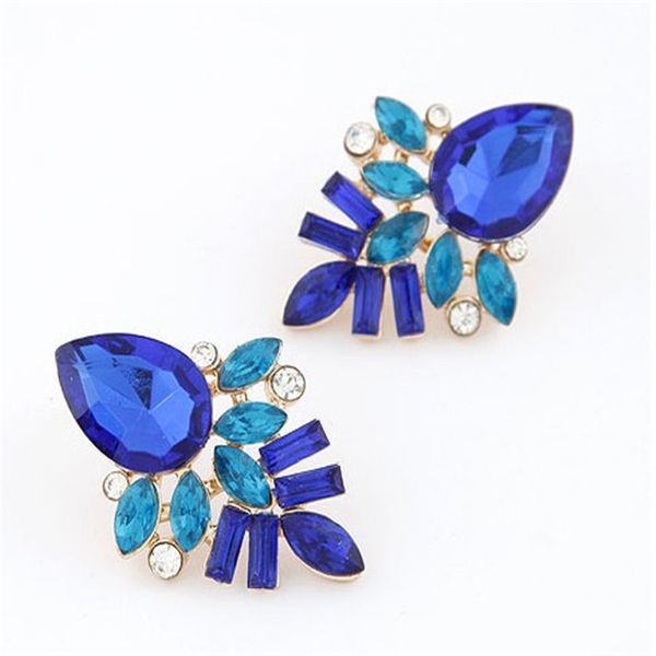 

fashion jewelry blue/black/pink /red petal earrings handmade rhinestone crystal flower dangle earrings for women wedding jewelry gifts, Silver
