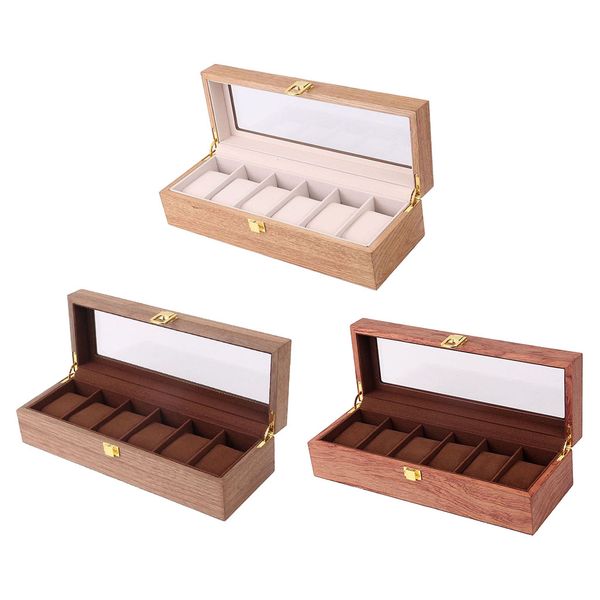 

wooden watch box case organizer display for men women 6 slots wood box with clear glass vintage style watch boxes, Black;blue
