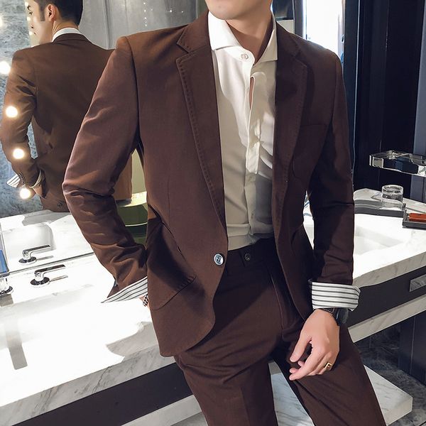 

british style suit men fashion 2020 spring new mens suits with pants slim fit fake-2piece wedding suits for men formal wear 3xl, White;black