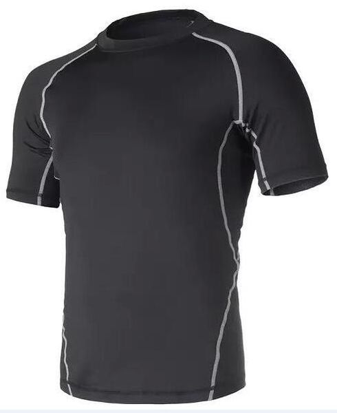 

2019 men's tight clothes running short-sleeved quick-drying t-shirt 343, Black;blue