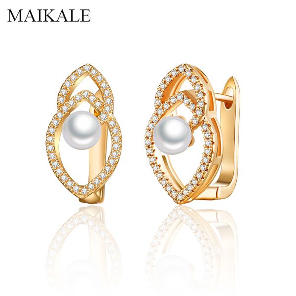 

maikale trendy cubic zirconia stud earrings with pearl gold silver geometric earrings for women jewelry accessories girls gifts, Golden;silver