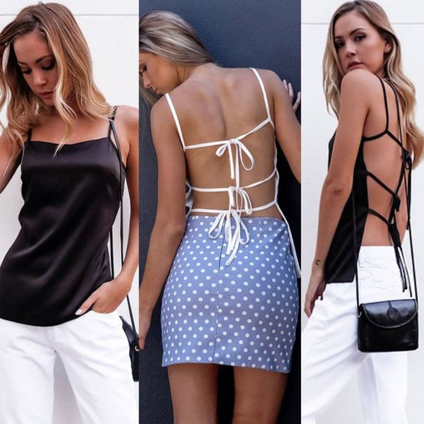 

solid color backless sleeveless tank fashion women lady beachwear for party nightclub vacation comfortable shirts, White