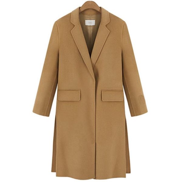 

women's overcoat 2019 winter warm coat elegant medium long side split woolen coats autumn oversize jackets, Black