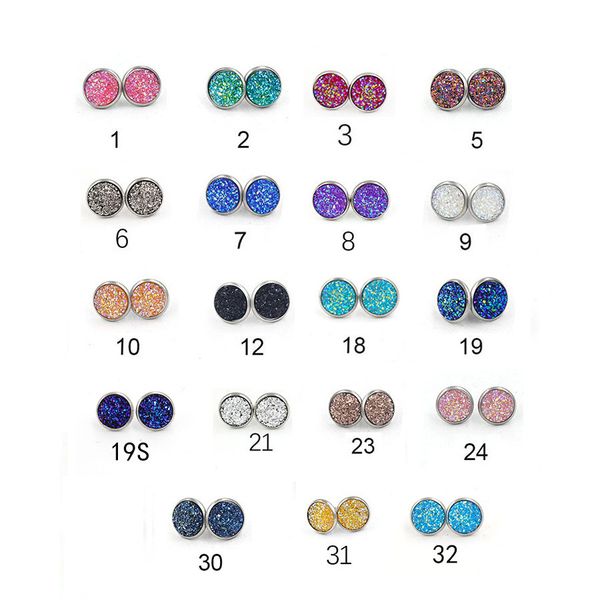 

12mm stainless steel stud earrings round resin designer earrings hand made multi-color optional stud earrings, Golden;silver