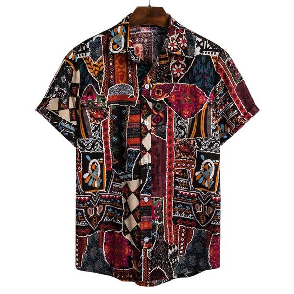 

summer bohemian short sleeve harajuku men shirts fashion men hawaiian print blouse quality loose casual beach shirts streetwear, White;black
