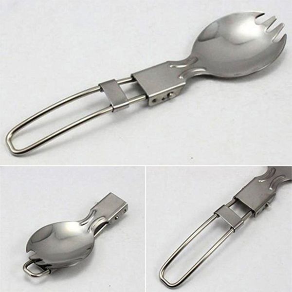 

new foldable spoon fork outdoor picnic tableware stainless steel portable multifunction hiking camping utensils travel cutlery