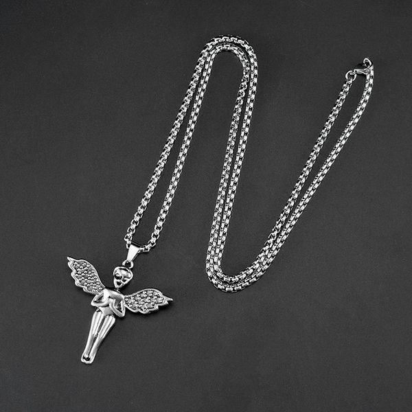

collares choker ancient ways with angel wings pendants steel necklaces man woman disco dancing hip-hop personality accessories, Silver