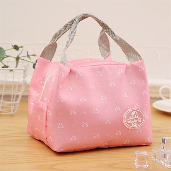 

lunch boxes portable insulated canvas lunch bag thermal picnic bags for women, Blue;pink