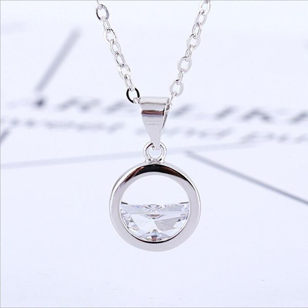 

new 925 silver necklace zircon circular ring pendant women charm silver stainless steel fashion jewelry gift