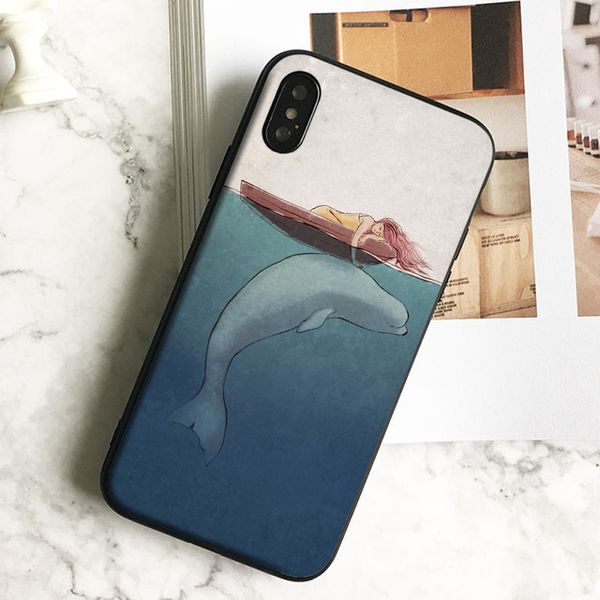 

fundas luxury girl touch whale phone case for iphone 11 pro xs max xr 8 7 6s plus 5 se case soft black tpu silicone cover