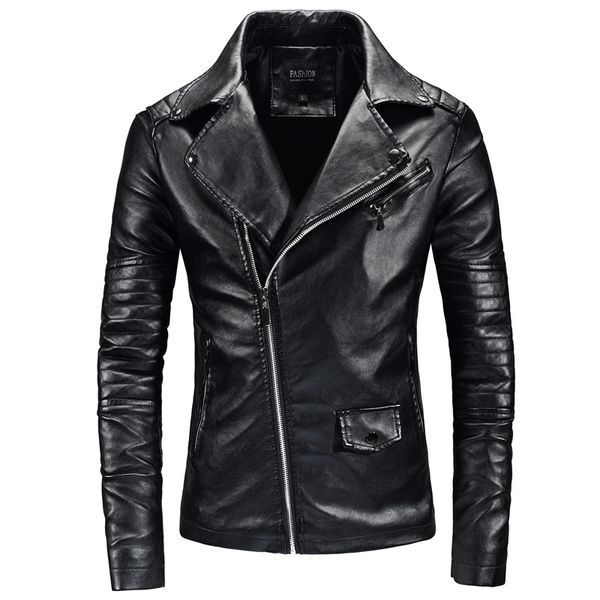 

men's fur & faux men leather jas slim turn -down kraag biker motorbike upper clothing pu, Black