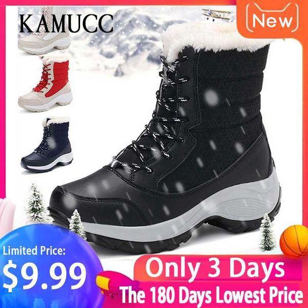 

2019 women snow boots waterproof parent-child winter boots thick fur platform non-slip and warm comfortable shoe plus size 31-42, Black