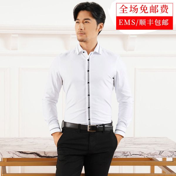 

thicken pure cotton sanding white shirt male long sleeve business leisure slim fit keep warm men shirt positive season, White;black