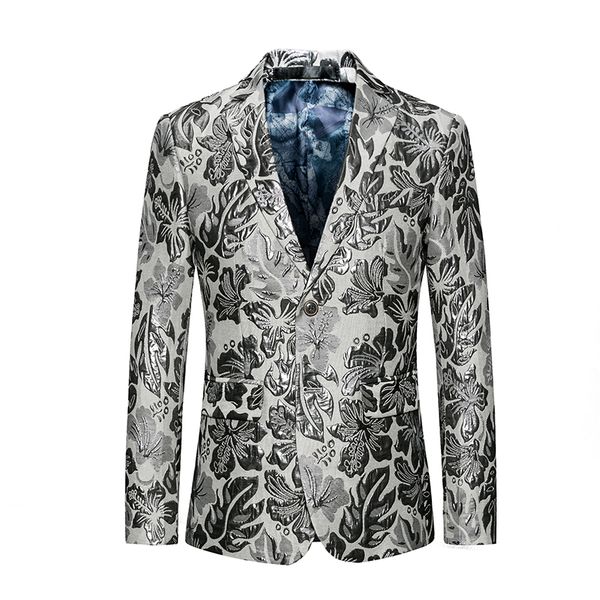 

fashion floral print men jacket two button slim fit suit blazer wedding groom suit jacket formal for special occasion, White;black