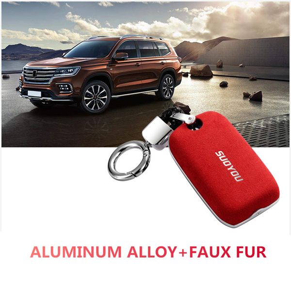 

zinc alloy suede remote car key case for roewe rx5 2017 year for mg zs 3 button metal accessories keychain new durable tough