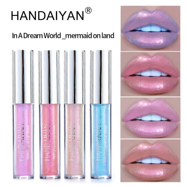 Handaiyan plump it lip gloss labial Liquid Crystal Laser Holographic Lips Glow à prova d'água Longa duração Shimmer Mermaid Pigment Polarized Glitter Beauty Makeup