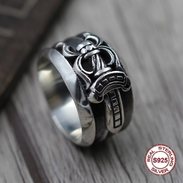 

s925 pure silver men's ring individuality punk style do old restoring ancient ways ring of the sword unique gift to your lover