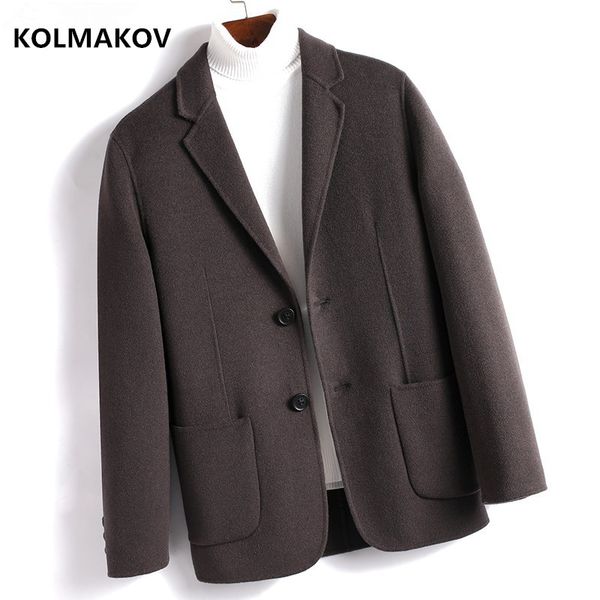 

men's wool & blends 2021 winter shortdouble sided coat turndown collar casual woolen overcoat highquality single-breasted trenchcoat me, Black