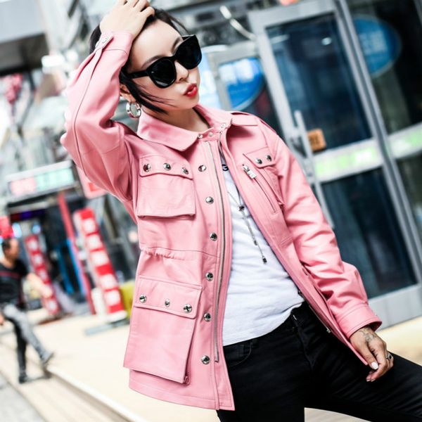 

real genuine leather jacket women clothes 2019 korean vintage spring autumn sheepskin coat outwear chaqueta mujer zt3124, Black