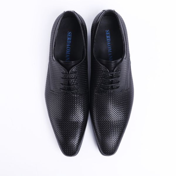 

men's leather shoes lace-up business formal wear leather shoes men's zapatos de hombre party shoes youth wedding wear, Black
