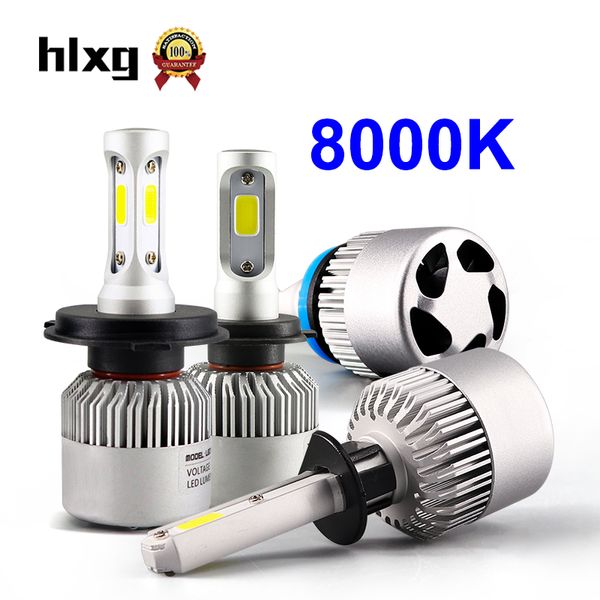 

hlxg 2 pces ice blue 8000k 12v h7 h11 h8 h1 h4 led car headlights 8000lm/set 72w auto hb3 9006 hb4 led headlamp conversion kit