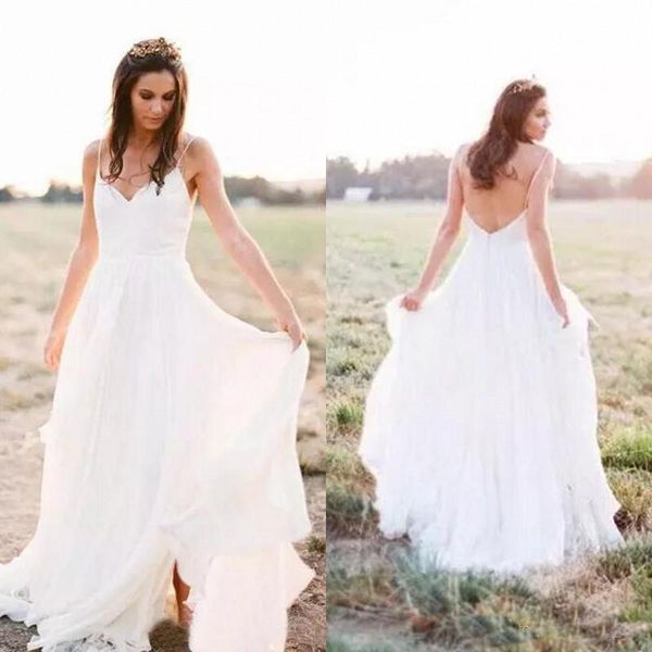 

Charming 2019 Chiffon Bohemian Wedding Dresses Cheap Backless Side Split Bridal Gowns Custom Made China