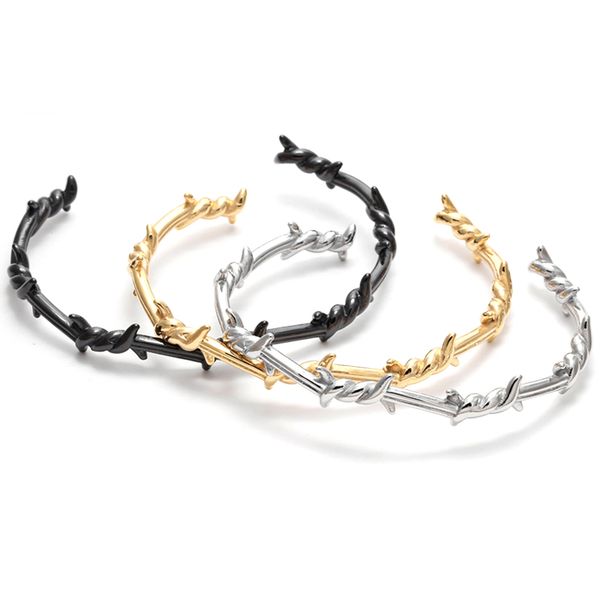 

european and american minimalism twisted thorns twisted wire bracelet bracelet for women stainless steel djula bangle bracelet, Black