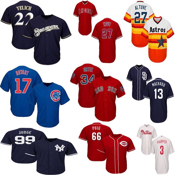 

mens baseball jerseys 22 christian yelich 3 bryce harper 13 manny machado 17 kris bryant 27 jose altuve 99 aaron judge stitched jersey, Blue;black