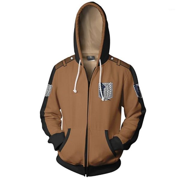 

mens zipper fly coat homme fashion clothes mens jacket with attack on titan perpetual 3d print, Black;brown