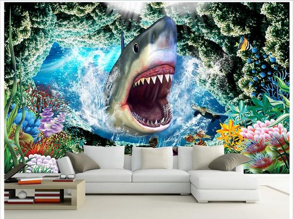 

wdbh 3d wallpaper custom p mural ocean cave shark eating background living room office home decor 3d wall murals wallpaper for walls 3 d