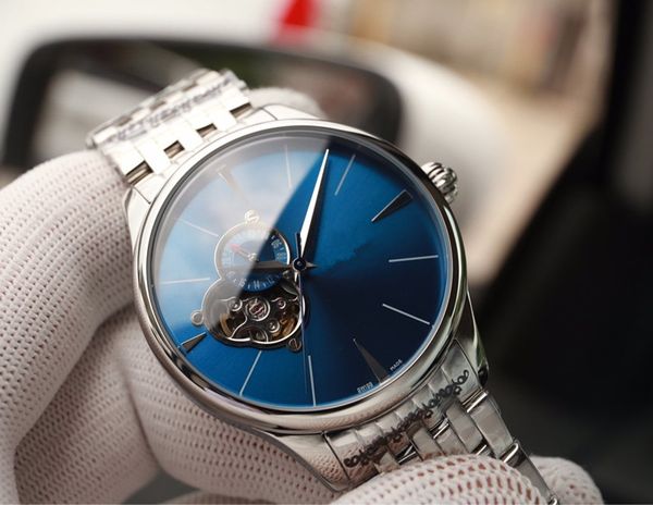 

мужские дизайнерские часы автоматические часы тонкой стальной синий кристалл календарь стекло 40мм метанию роскошь watchesorologio ди lusso, Slivery;brown