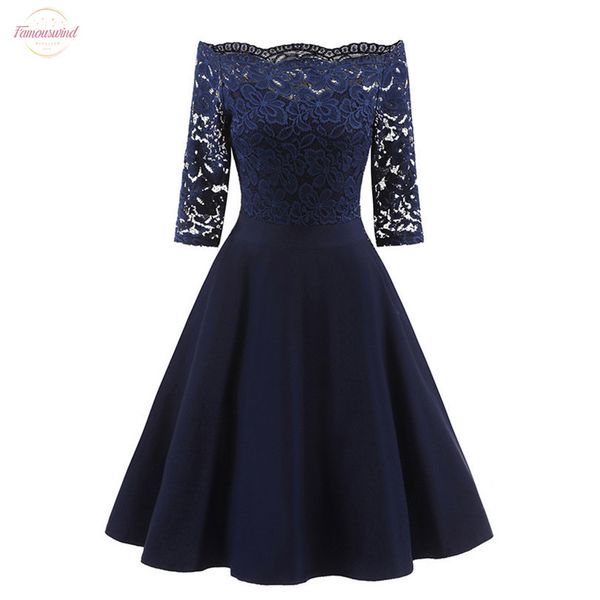 

2020 new female dress slash neck half sleeve slash neck robe vintage casual party rockabilly 50s 60s lace women dress, Black;gray