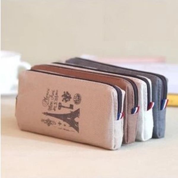 

retro towers linen pencil bag students paris style pencil cases stationery material escolar office supplies new arrival
