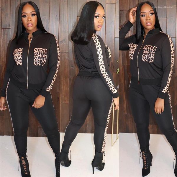 

дизайнерские спортивные костюмы мода молния панельные длинные брюки женские 2 шт. наборы повседневная женская одежда леопардовые панельные ж, Gray