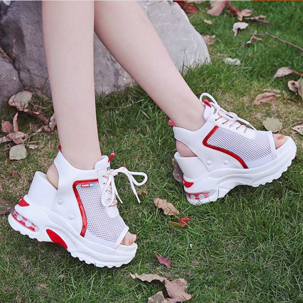 

women's open toe pumps wedge heels platform casual sports sandals shoes, Black