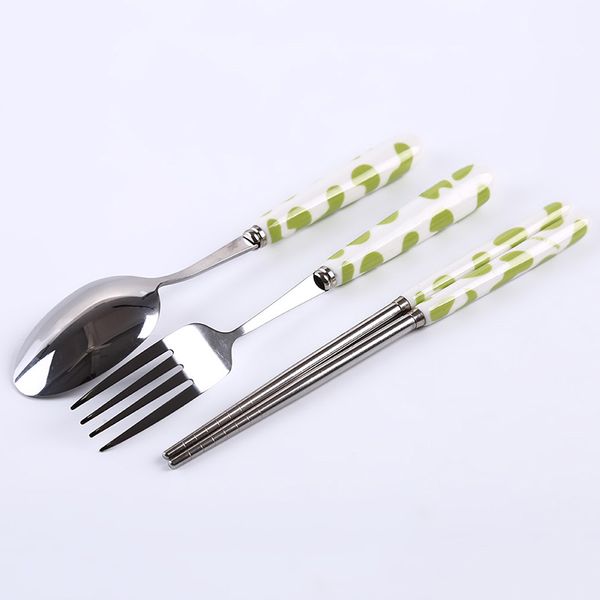 

3pcs/set baby feeding spoon fork chopsticks set cartoon ceramic handle stainless steel infant tableware kids cutlery with box