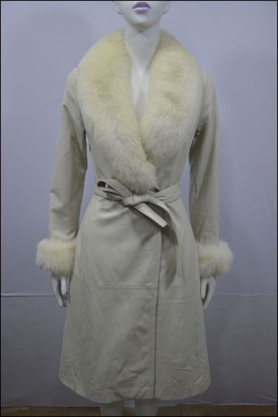 

women's genuine sheepskin leather coat with large real fur collar lady female winter autumn jacket clothing ivory, Black
