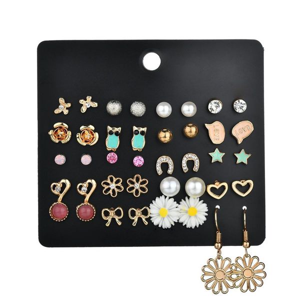 

20 pairs owl floral geometric women girls earrings ear studs resin/plastic beauty earrings jewerly, Golden;silver