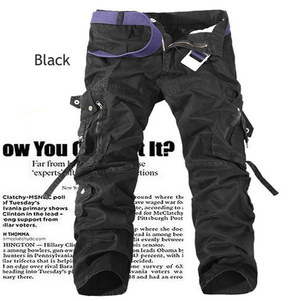 

mens designer loose large size multi-pocket casual overalls pure cotton, Black