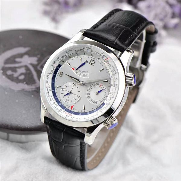 

official model jl man luxury watches mechanical watches 24 city time zone 40 hours power reserve multi-function wristwatch, Slivery;brown