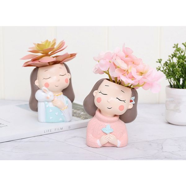 

1pcs resin girl succulent planter bonsai pot flowerpot home decorations