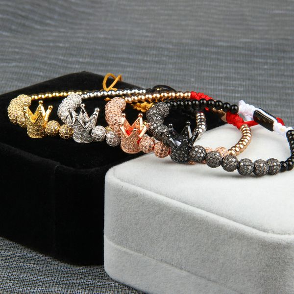 

New luxury bracelet men and women crown macrame bracelet whole ale 6mm cz ball bead tainle teel jewelry
