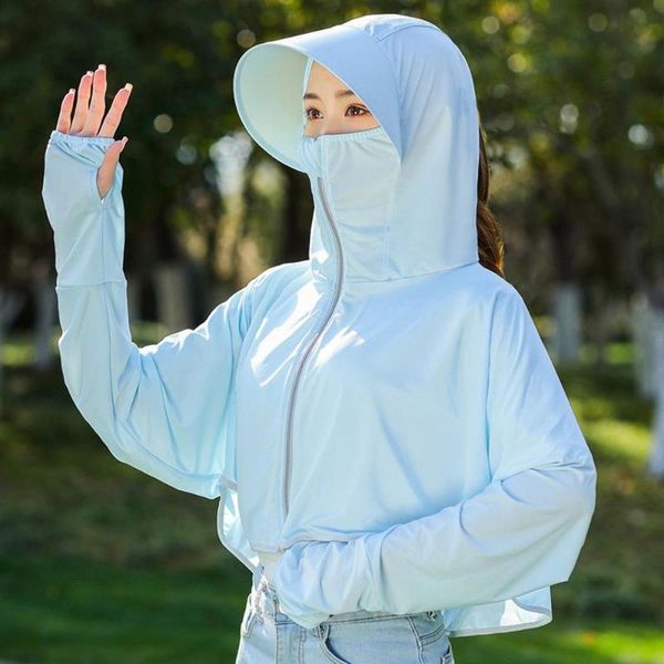 

sun protective solid hat women hooded coat anti-uv jackets hat summer breathable cycling caps hats windproof mouth-muffle q40, Blue;gray