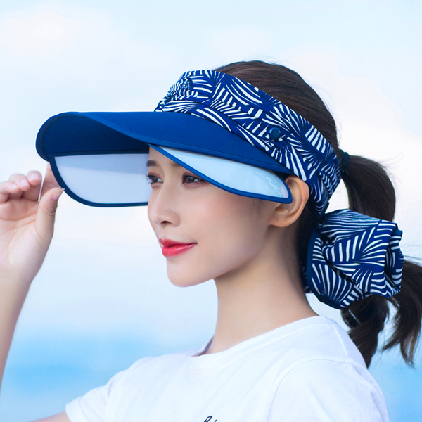 

sun visor retractable women's sun hats summer new ladies empty hat anti-uv oversized visor beach hats for women, Blue;gray